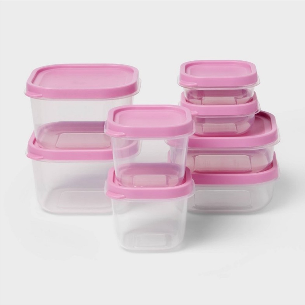 ROOM ESSENTIALS NWT 16pc plastic food storage container set -pink